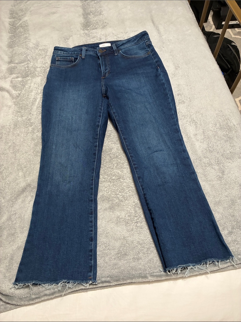LC Lauren Conrad Medium/Dark Blue Flared Jeans with Frayed Hem